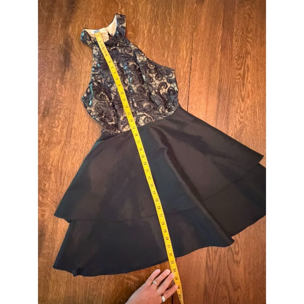 Miss Kim USA Black Lace Sequin Halter Fit & Flare Cocktail Dress Small - Picture 10 of 11